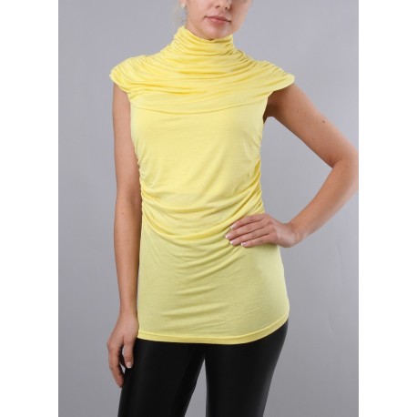 T-Shirt col plissé jaune